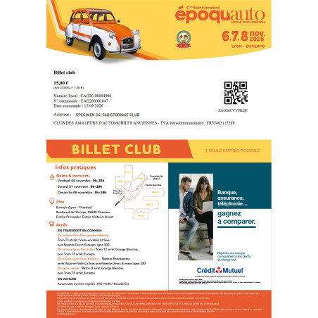 Billet salon Époq'auto 1 jours -6, 7, ou 8 novembre 2026